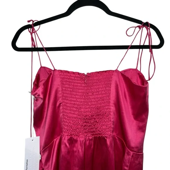 NEW NWT Reformation Marguerite 100% Silk Midi Dress In Flambe Bright Pink